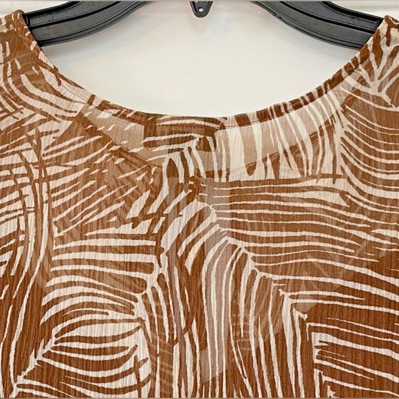 Talbots 100% Silk Brown Print Blouse XS Tie Neck Sheer Top w/ Camisole - Picture 8 of 11